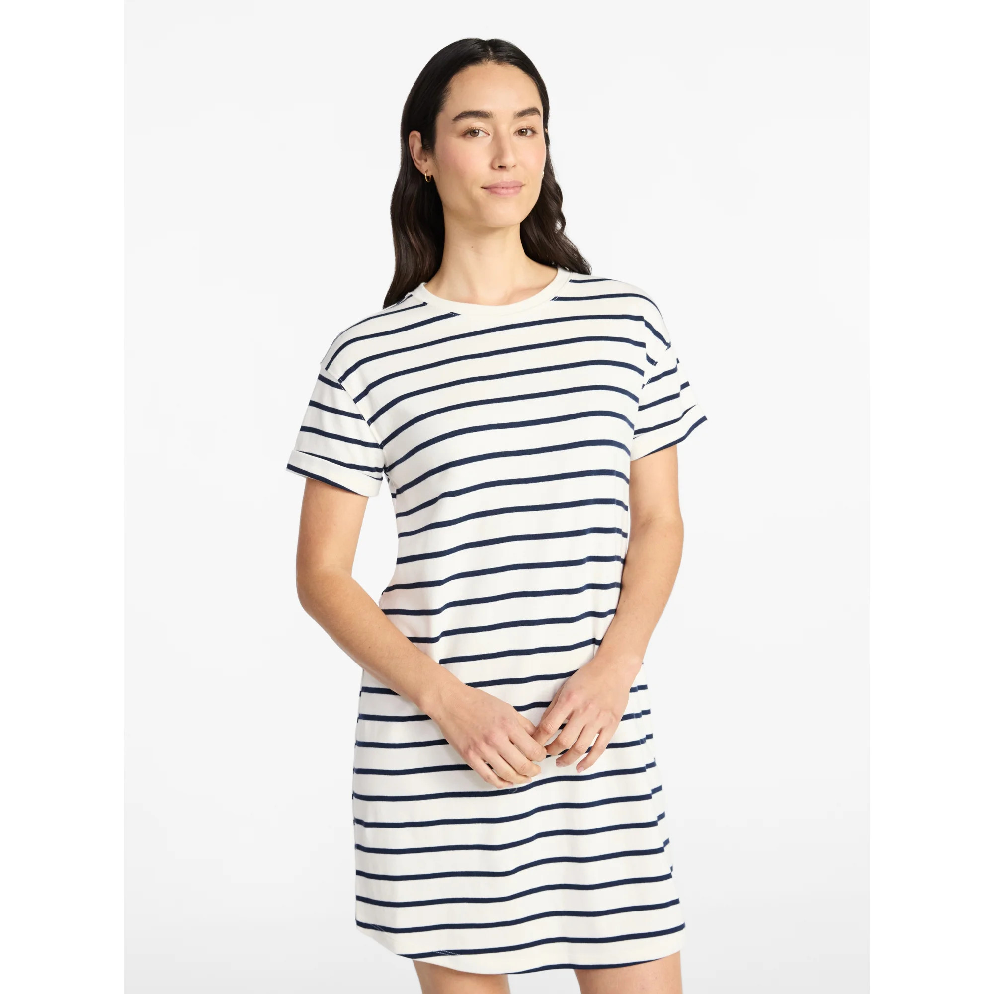 Time and Tru Women's Cotton T-Shirt Dress with Short Sleeves, Sizes XS-XXXL | Walmart (US)