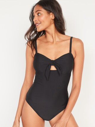 Tie-Front Keyhole Bandeau-Style One-Piece Swimsuit for Women | Old Navy (US)
