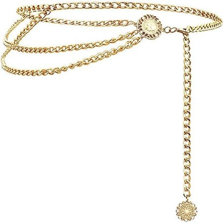 Multilayer Metal Waist Chain Dress Belts Metal Belt for Women, Rhinestone Waist Belt Punk Gorgeous Chain for Ladies Dresses,80-100 cm (Gold) | Walmart (US)