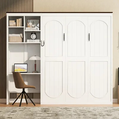Queen Size Murphy Bed with Integrated Desk, Wall Sconces & Multi-Layer Storage Shelf | Wayfair North America