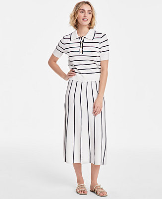 Women's Striped Pull-On Midi Sweater Skirt, Exclusively at Macy's | Macy's
