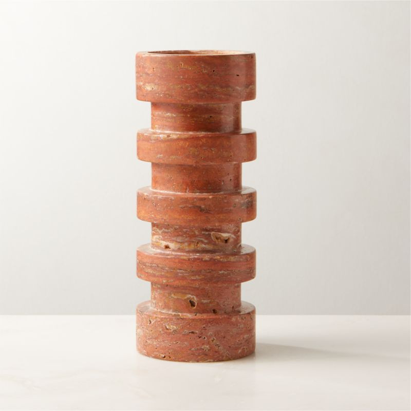Dev Modern Red Travertine Candle Holder Large + Reviews | CB2 | CB2