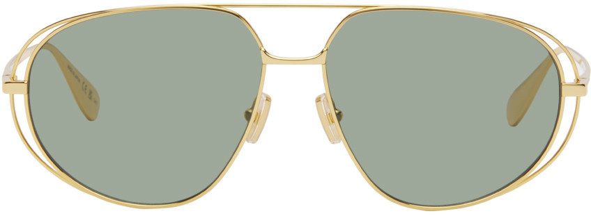 Bottega Veneta Gold Classic Aviator Sunglasses | SSENSE