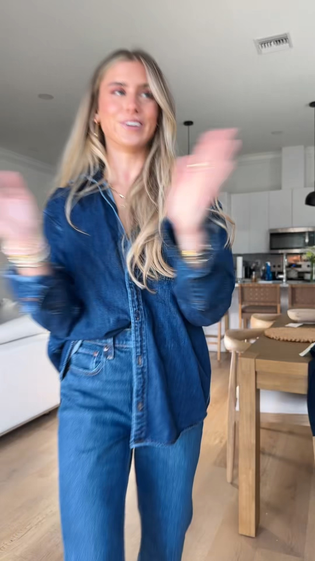 Canadian tuxedo! Size medium in top and 25 in jeans but exchanging for size 24! Denim Button-Up Shirt. Comfortable long-sleeve button-up shirt in our soft denim fabric and relaxed-fit silhouette, featuring a classic collar, left chest pocket and curved hem. High Rise 90s Relaxed Jean

Our classic 90s relaxed fit in a dark wash with a clean hem. Features a high rise that is fitted at the waist through the seat to show off your best butt. Eases open through the thigh into a full-length, relaxed leg shape. Made from our Vintage Comfort Stretch fabric with structure and slight stretch. 
#LTKFallSale 

#LTKSaleAlert #LTKFindsUnder100 #LTKStyleTip