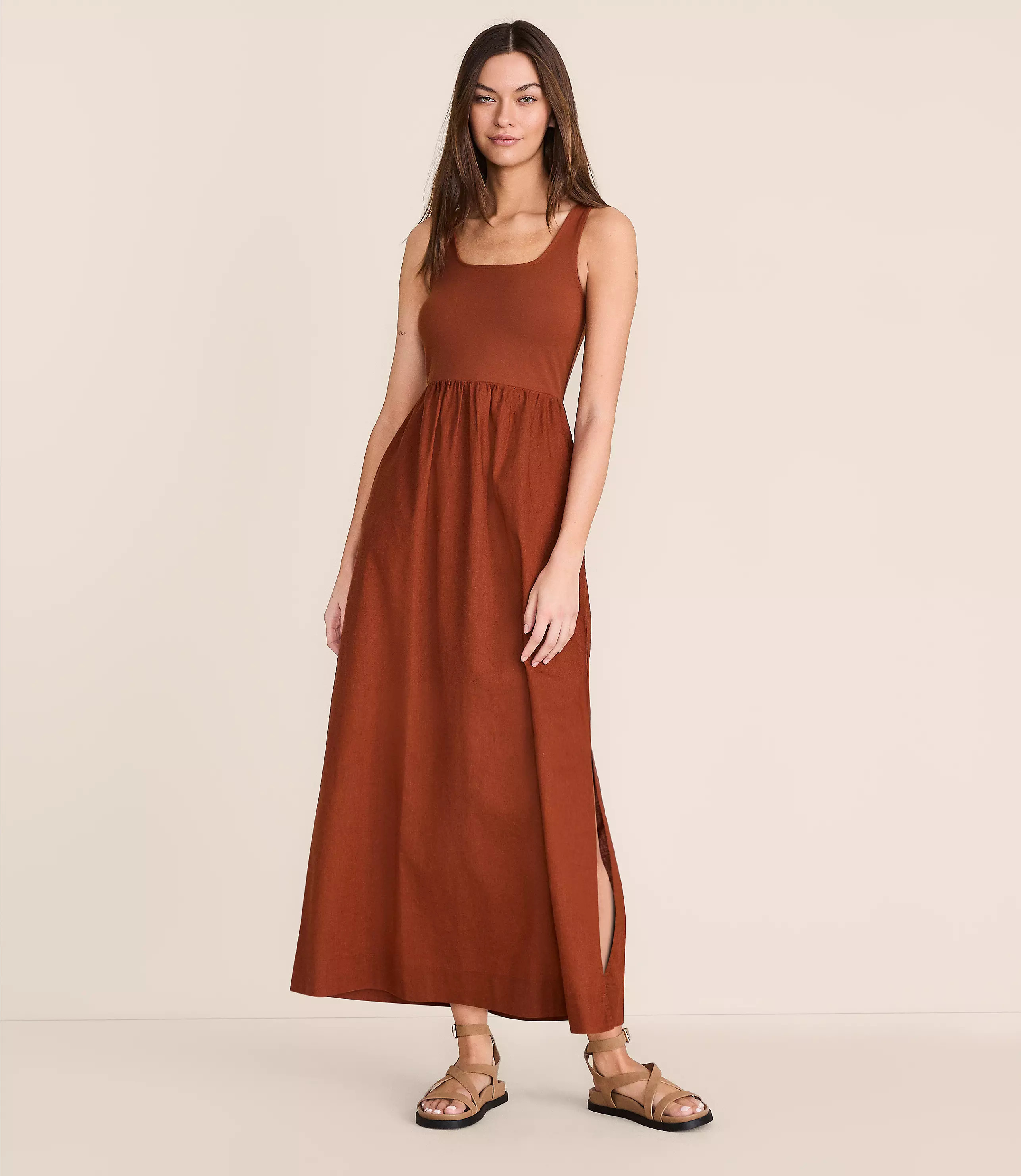 Lou & Grey Linen Cotton Mixed Media Maxi Pocket Dress | LOFT