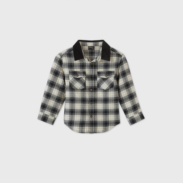 Toddler Boys' Plaid Long Sleeve Button-Down Shirt with Corduroy Collar - art class™ Black | Target