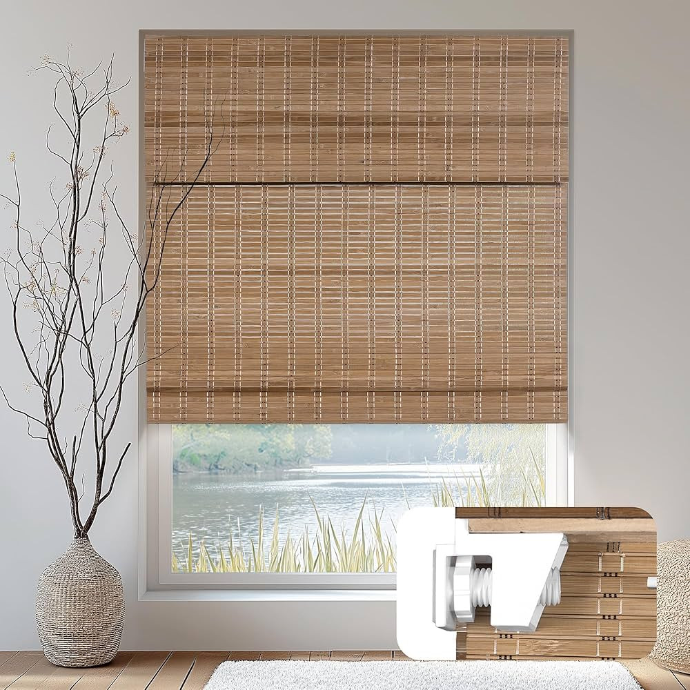 No Drill Bamboo Roman Blinds, No Tools Roman Shades for Windows, Room Darkening Natural Cordless,... | Amazon (CA)