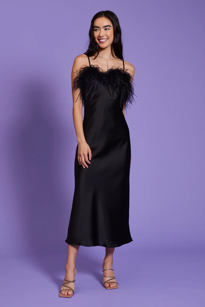Flora Feather Slip Dress - Black | LUCY PARIS
