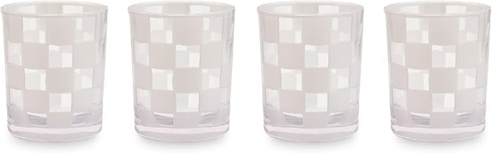 MACKENZIE-CHILDS Set of 4 Acrylic Tumblers, Open Tumbler Cups, Acrylic Cups, 14 Ounces, White Check | Amazon (US)