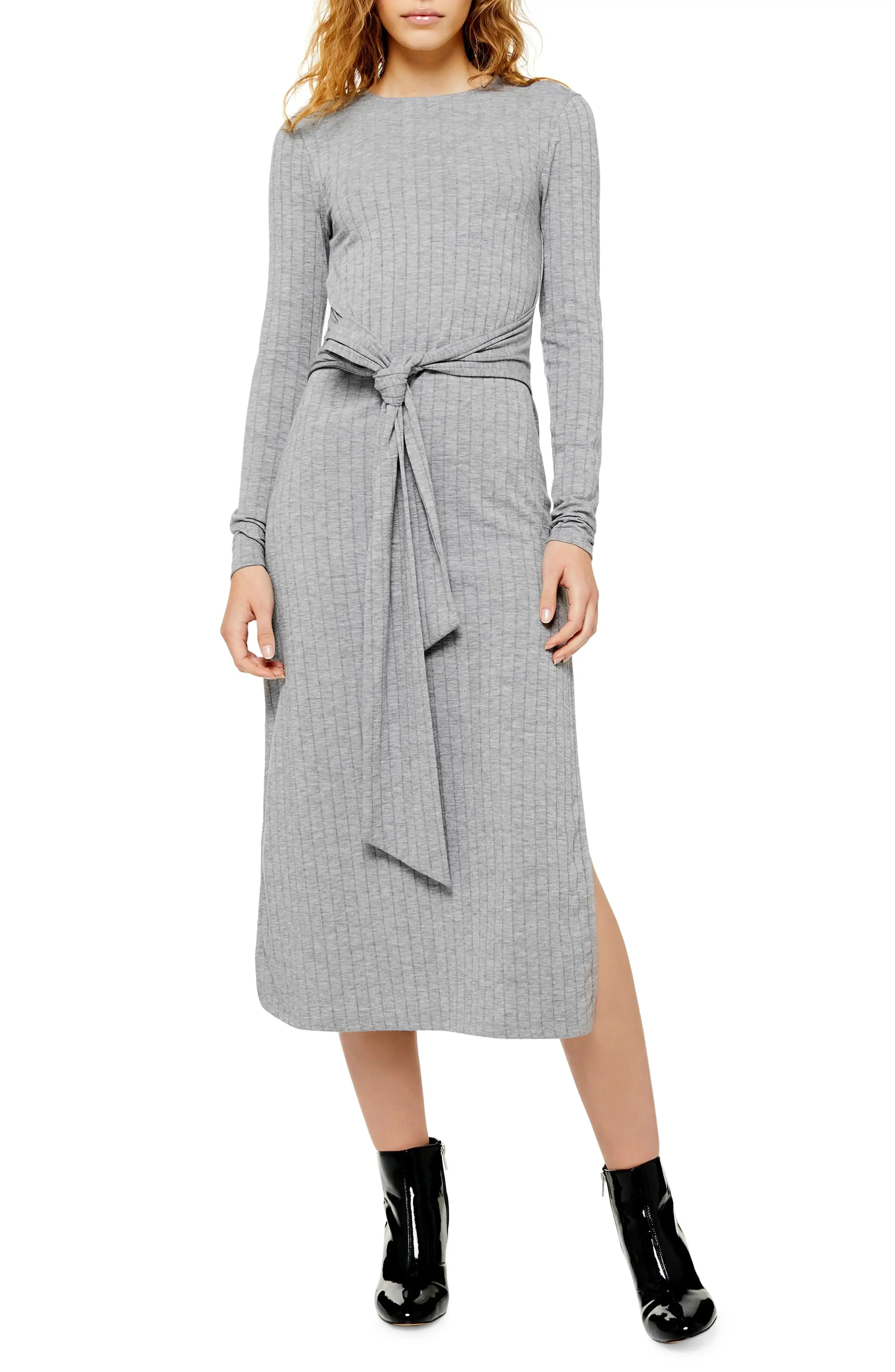 Tie Waist Long Sleeve Knit Midi Dress | Nordstrom