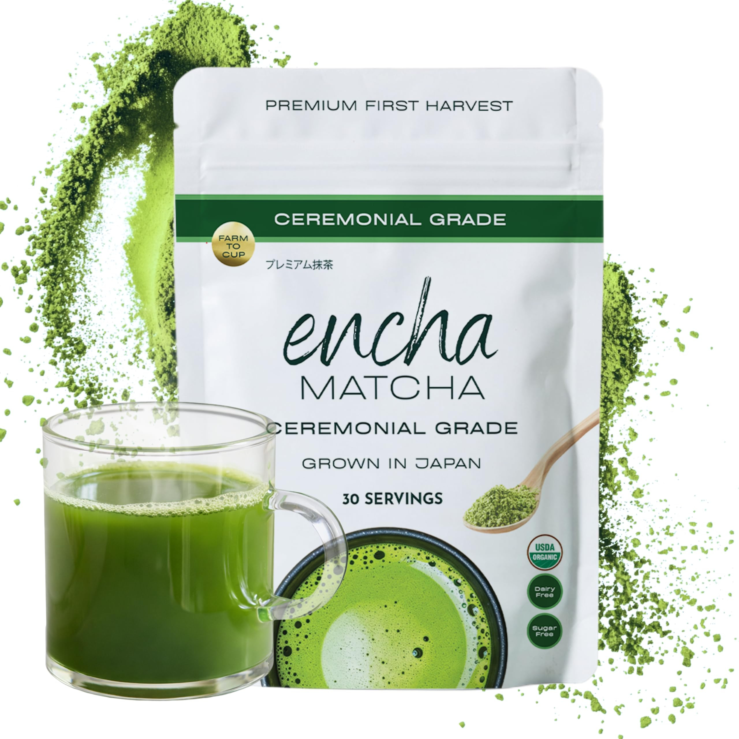 Encha Matcha - Ceremonial Grade Matcha Powder, Organic First Harvest Japanese Green Tea Powder, F... | Amazon (US)