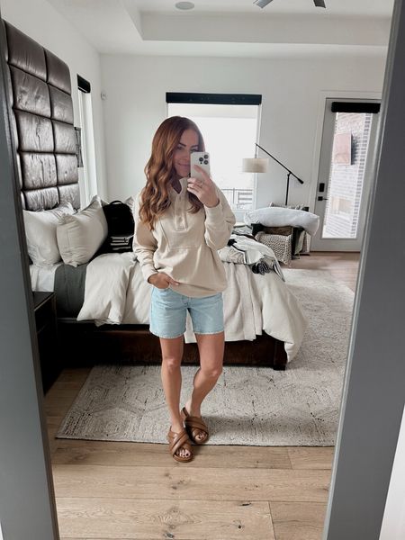 Loving this color of pullover! Wearing a medium, TTS in shorts and shoes. 

Anine Bing
Hollister
Walmart