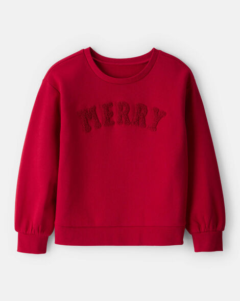 Girls Christmas Merry Long-Sleeve Pullover Sweatshirt - Red | Carter's Inc