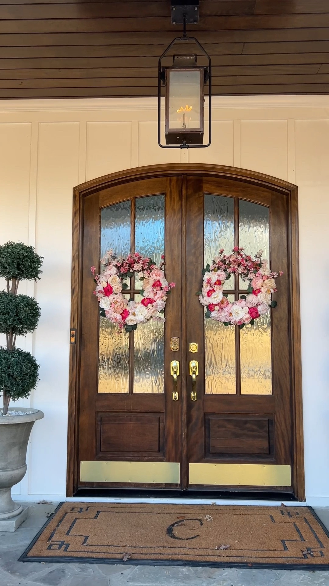 Instant front door upgrade! I love these brass kickplates, they really elevate the entire look! I also linked my exact kickplates I used, my exact topiaries and exact rug! Plus several other options that are near identical! 

I love this front porch refresh! 

#LTKHome #LTKSeasonal #LTKdayinmylife