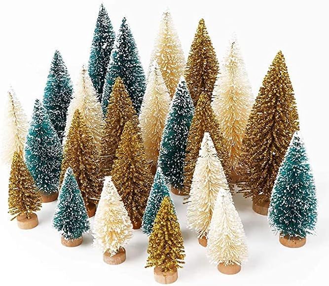 OurWarm 24PCS Mini Christmas Tree Artificial Frosted Sisal Pine Trees with Wooden Bases, DIY Craf... | Amazon (US)