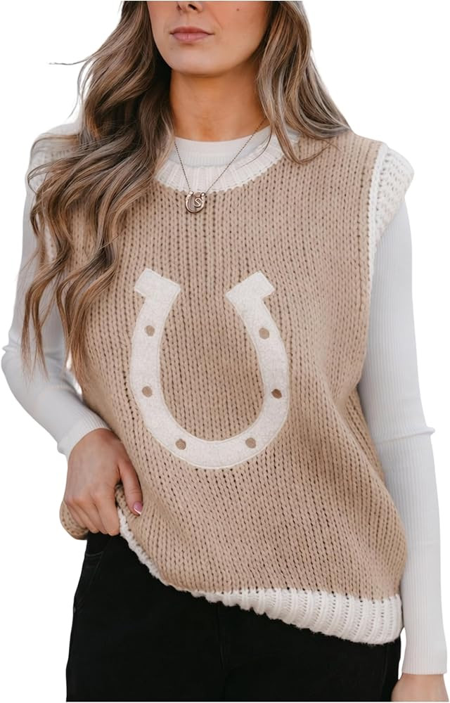 Women's Western Horseshoe Tank Sweater Vest Contrast Trim | Amazon (US)