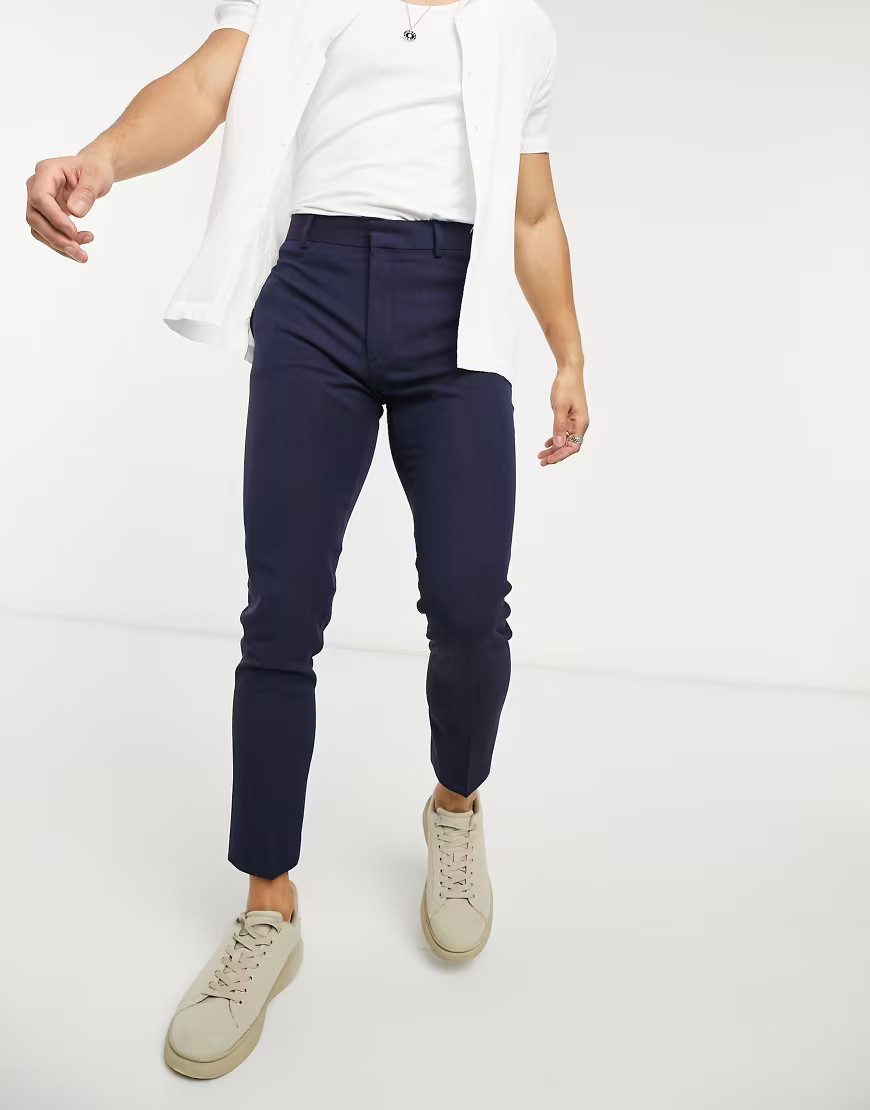 ASOS DESIGN skinny ankle grazer smart pant in navy tonic | ASOS (Global)
