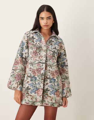 ASOS DESIGN mini shirt dress with wide cuffs and oversized pockets in tapestry print | ASOS | ASOS (Global)