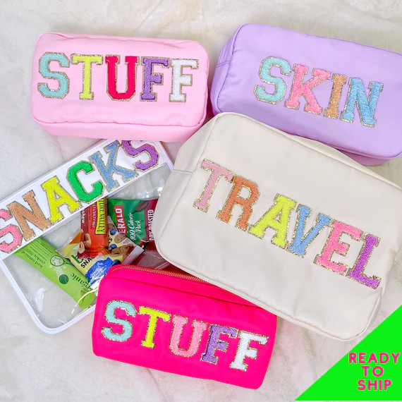 Bridesmaid Gifts Nylon Pouch With Patches Varsity Letter - Etsy | Etsy (US)