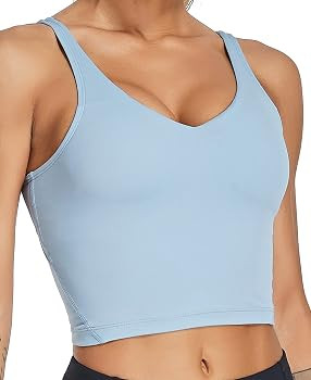 Oalka Sports Bra Womens Longline Padded Crop Tank Yoga Bras Workout Fitness Top | Amazon (US)