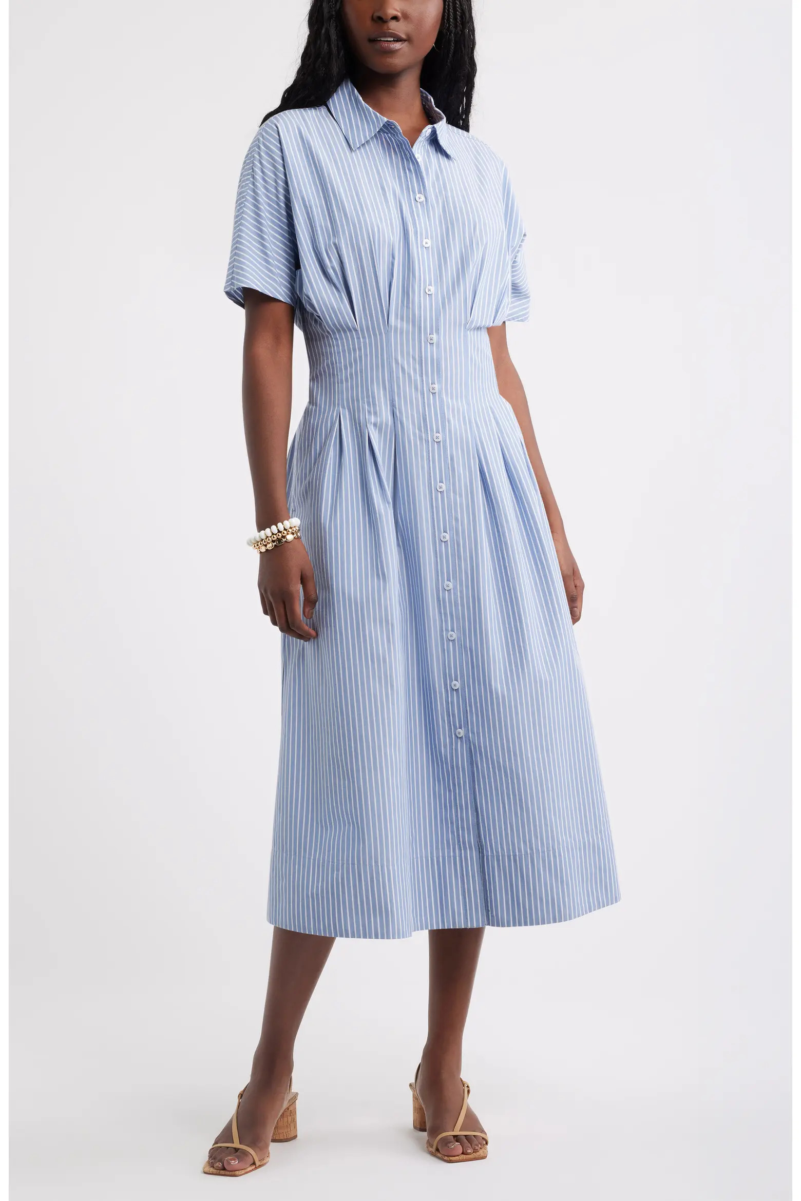 Stripe Pleated Dolman Sleeve Midi Shirtdress (Women) | Nordstrom | Nordstrom