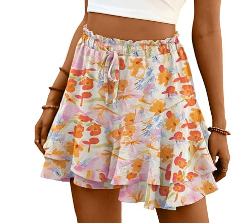 Lepunuo Shorts for Women Tennis Skirt Boho Floral Mini Skirts Summer High Waisted Ruffle Shorts | Amazon (US)