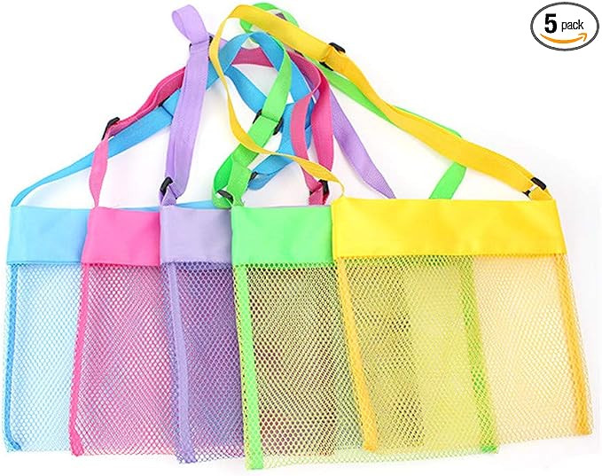 COTDINFORCA 5-PCS Colorful Mesh Beach Bags Sand Away Portable Foldable Sea Shell Bag with Adjusta... | Amazon (US)