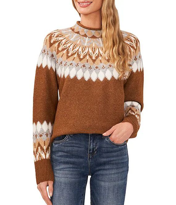 Long Sleeve Funnel Neck Argyle Print Sweater | Dillard's