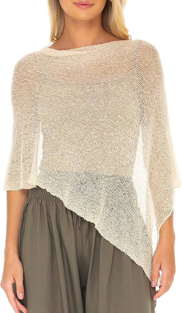 SHU-SHI Womens Sheer Knit Poncho Shrug Lightweight Cover Up One Size Fits Most | Amazon (US)
