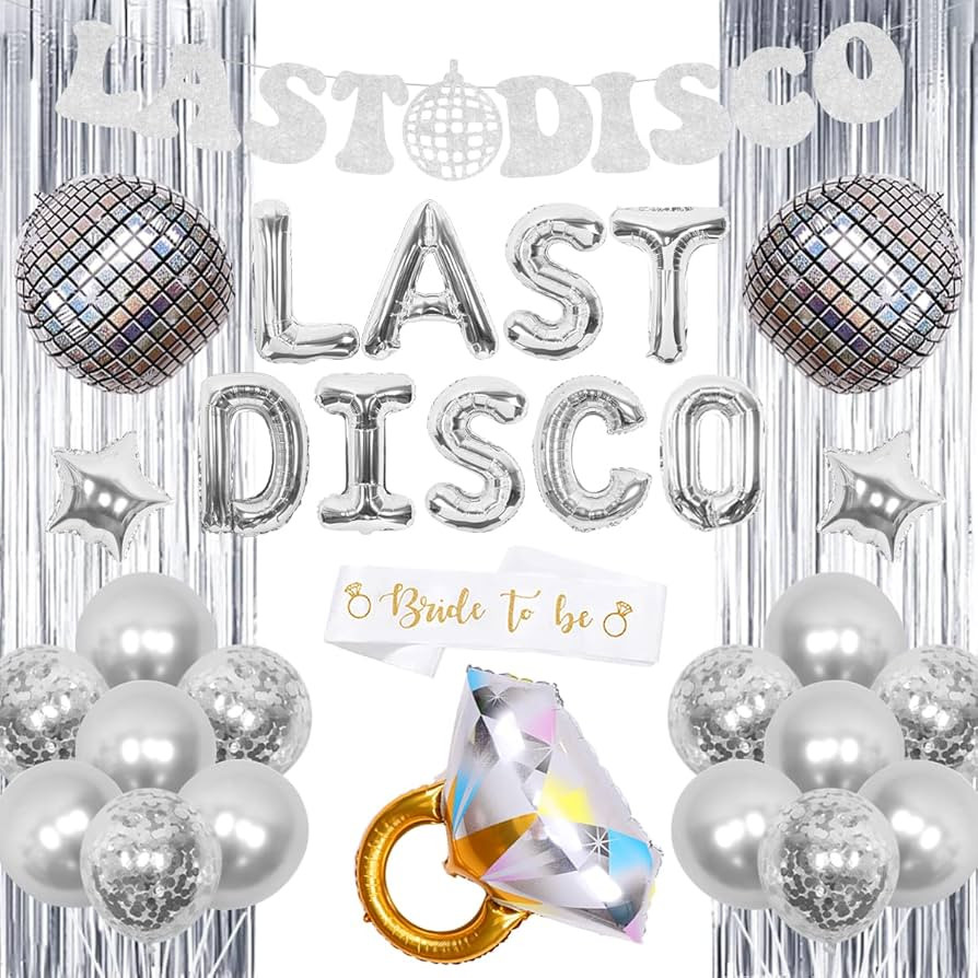 Last Disco Bachelorette Party Decorations Silver Last Disco Banner, Disco Ball Ring Balloons, Bri... | Amazon (US)