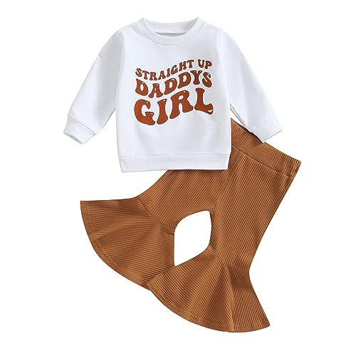 Kupretty Baby Girl Fall Winter Clothes Santa Baby Crewneck Sweatshirts Striped Flare Pants Set To... | Amazon (US)
