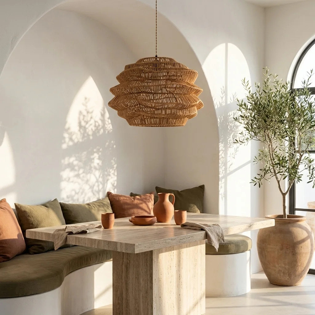 Sojitra 1 - Light Natural Rattan Pendant Light Modern handmade Unique Brown Shade in Brass Finish Costal Decor | Wayfair North America