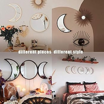 BALGELI Wall Mounted Mirrors Boho Wall Decor Mirror Bohemian Moon Phase Mirror Set Home Decoratio... | Amazon (US)