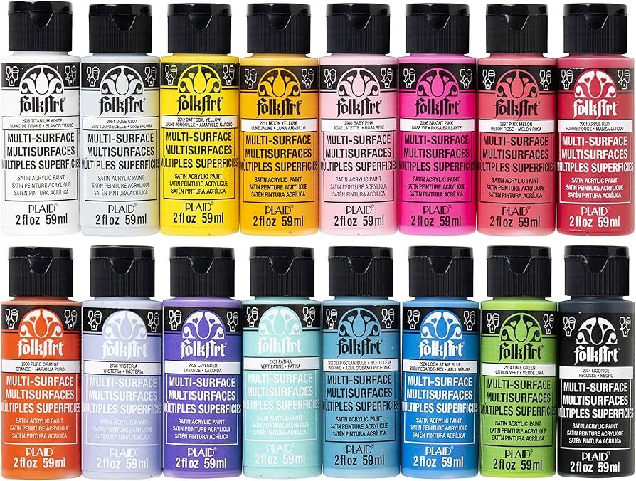 FolkArt 16 Piece Multi Surface Acrylic Craft Paint Set Formulated to be Non-Toxic that is Perfect... | Amazon (US)