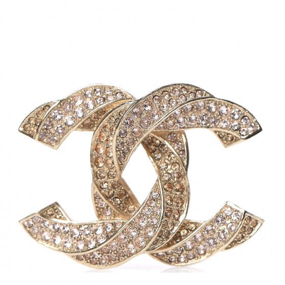 CHANEL Crystal Twisted CC Brooch Gold Pale Pink | Fashionphile