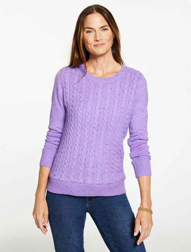 Tweed Cable Knit Crewneck Sweater | Talbots