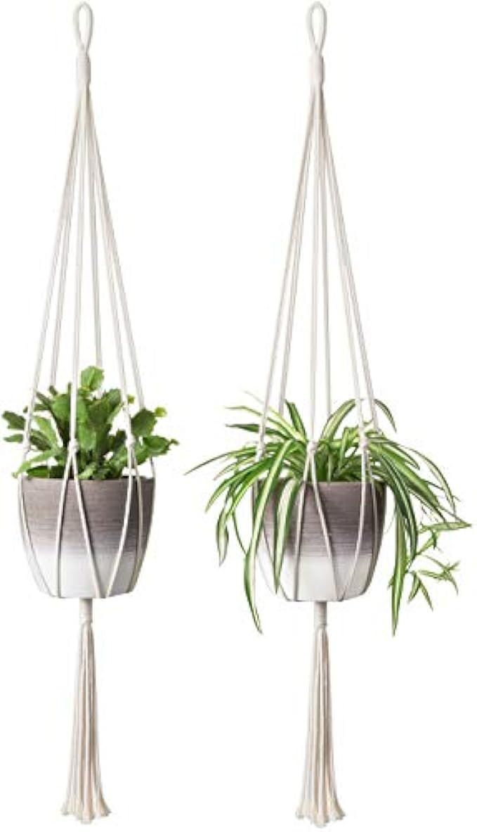 Mkono 2Pcs Macrame Plant Hanger Indoor Outdoor Hanging Planter Basket Cotton Rope Home Decor 40 Inch | Amazon (US)