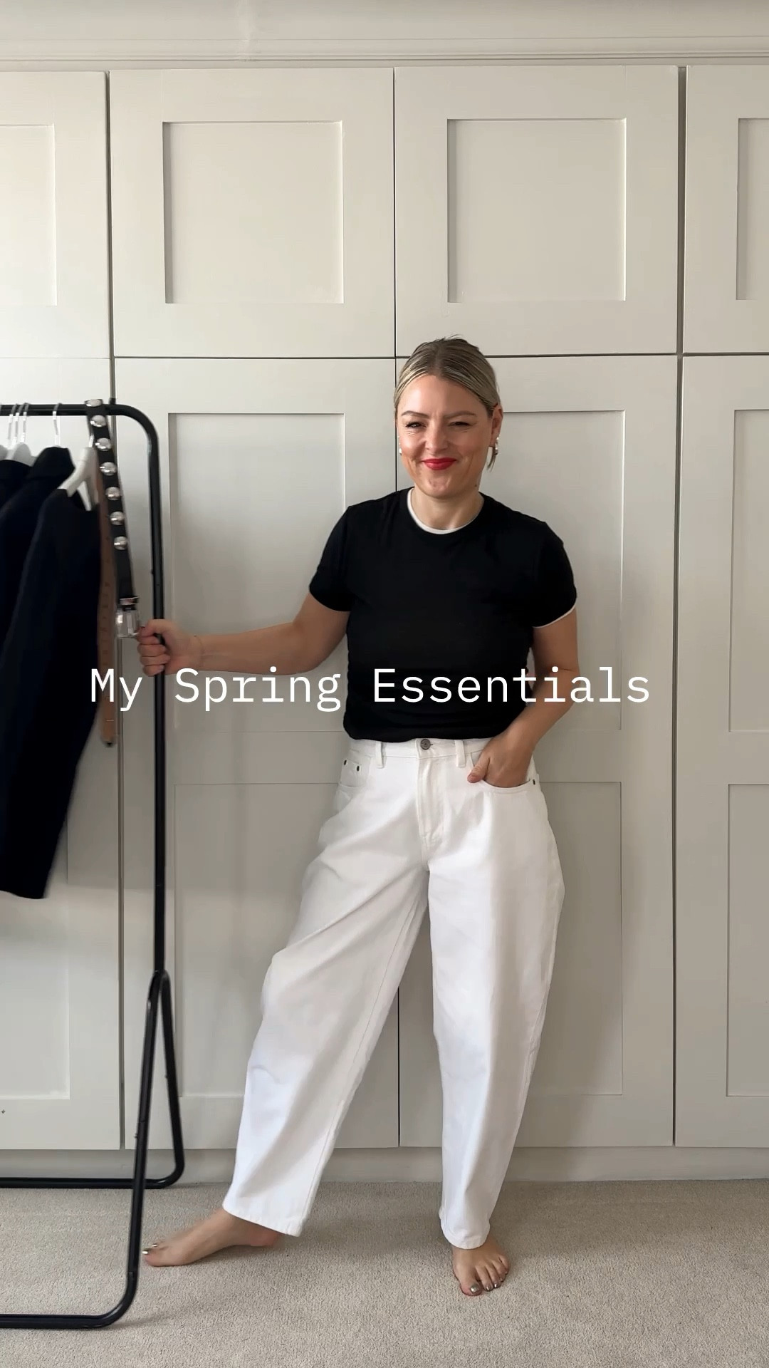 Some of my spring essentials 

Leather jacket size 36 comes up big 
White jeans size 28 true to size 
Black and white tees size M 
Capri size 10 true to size 
Barn jacket size M/L I wanted oversized so I went with the larger size. But i think it comes up still neat. 
Suit is old raey 
Brown coat size 34 comes up big grey jumper size 38 true to size 