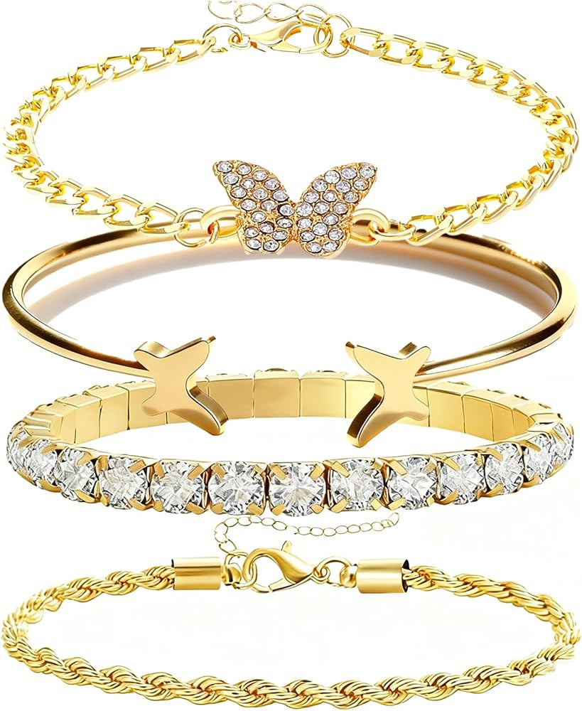 Alegend Titanium Steel (Not Rust, Resist Corruption, Easily Clean) 18K Gold Plated Single Bracele... | Amazon (US)