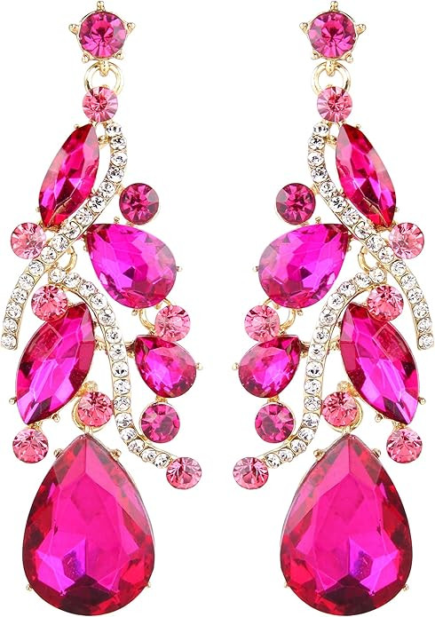 BriLove Women's Bohemian Boho Crystal Multi Teardrop Filigree Cluster Chandelier Dangle Earrings | Amazon (US)