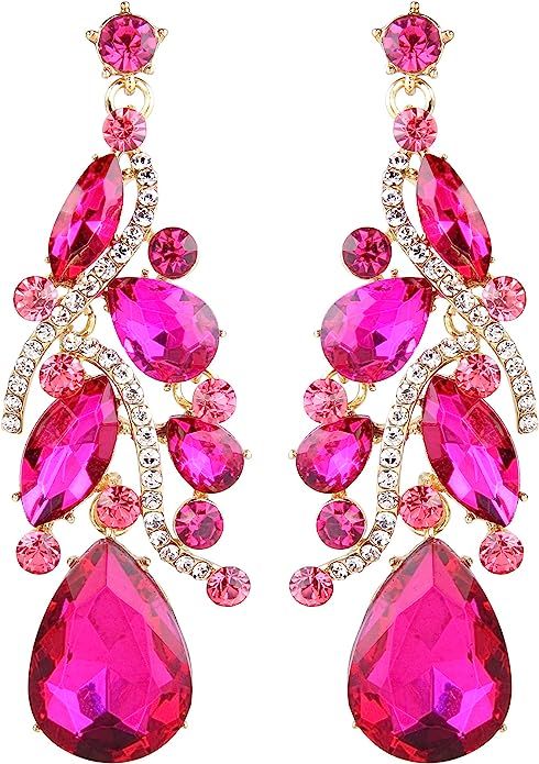 BriLove Women's Bohemian Boho Crystal Multi Teardrop Filigree Cluster Chandelier Dangle Earrings | Amazon (US)