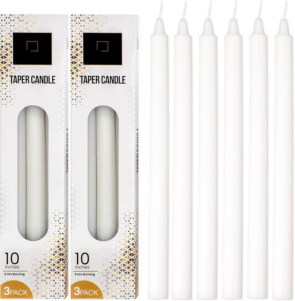 DecorRack 6 White Taper Candles, 10 inch, Unscented Long Lasting and Smokeless, Premium Quality D... | Amazon (US)