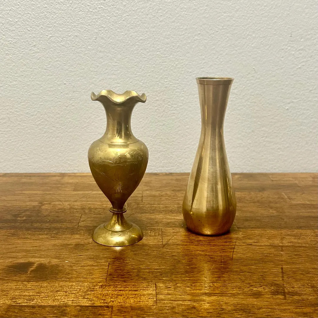 Vintage Brass Bud Vase, Small Etched Floral or Mid Century Modern Brass Vase, Mini Metal Hollywoo... | Etsy (US)
