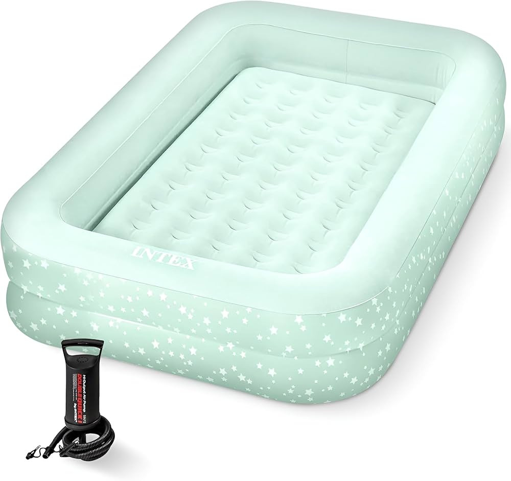 Intex Kids Travel Air Mattress Inflatable Bed with Raised Sides and Hand Pump - Portable Blow-Up ... | Amazon (US)