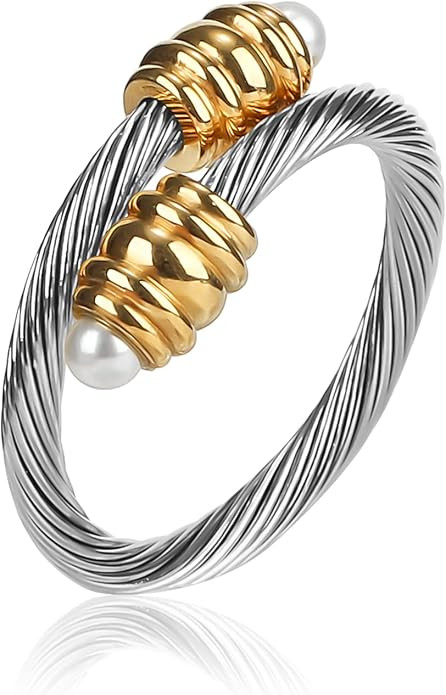 Cable Ring, a Cuff Pearl Ring Designed to Fit Finger Circumference Between 70mm-90mm | Amazon (US)