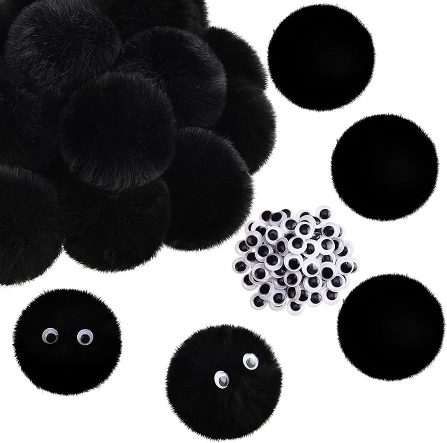 30 Pieces 2.6 Inch Black Pom Pom Balls Fluffy Craft Pom Poms Large Black Pom Poms Creative Crafts... | Amazon (US)