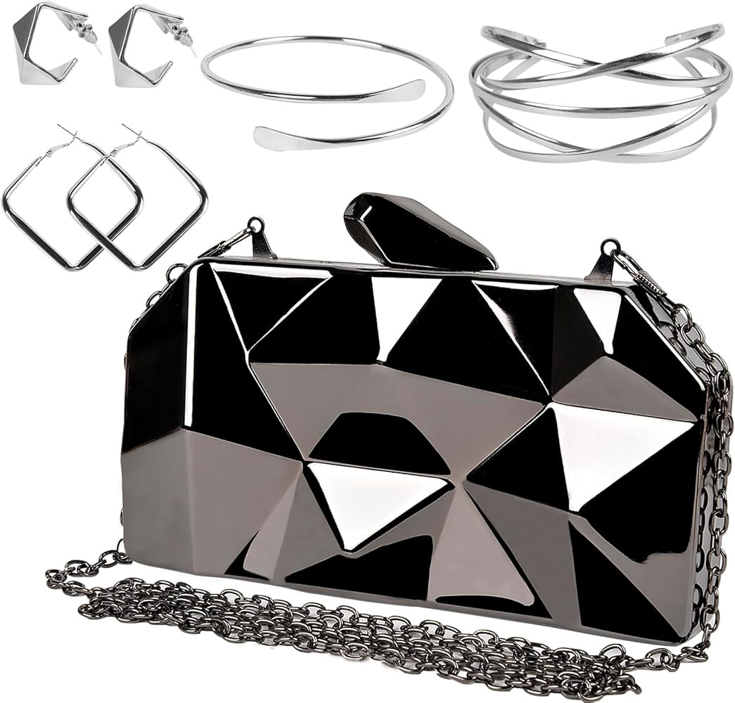 Women Lattice Gold Clutch Purses - Geometric Lattice Metal Clutch Evening Bag Women Golden Stone ... | Amazon (US)