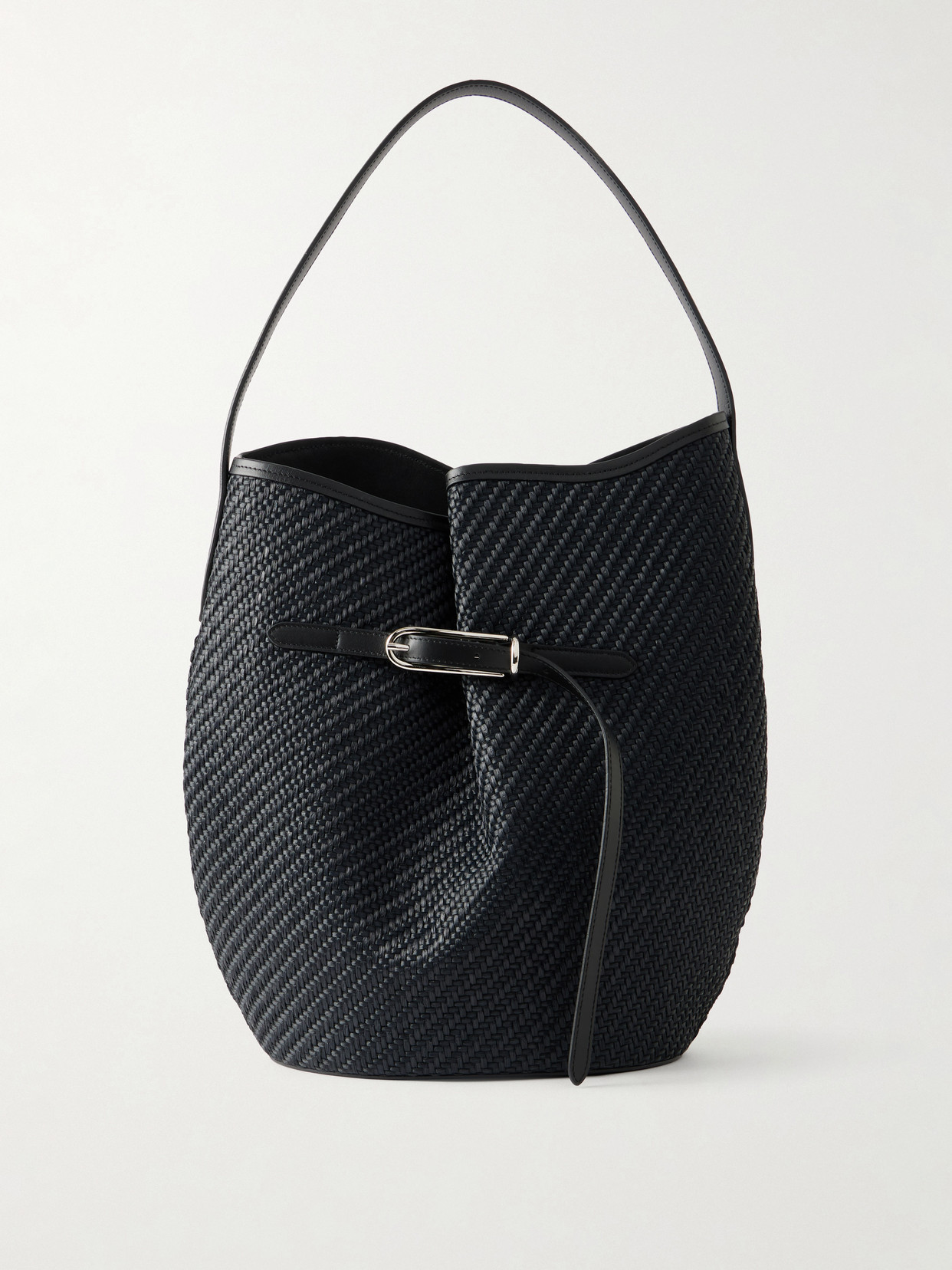 Liffner - Belted Bucket Leather-trimmed Raffia Bucket Bag - Black | NET-A-PORTER (UK & EU)