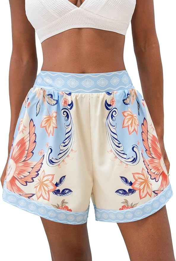 CUPSHE Women's Floral Print Shorts Elastic Waist Summer Casual Pull On Vacation Beach Shorts | Amazon (US)
