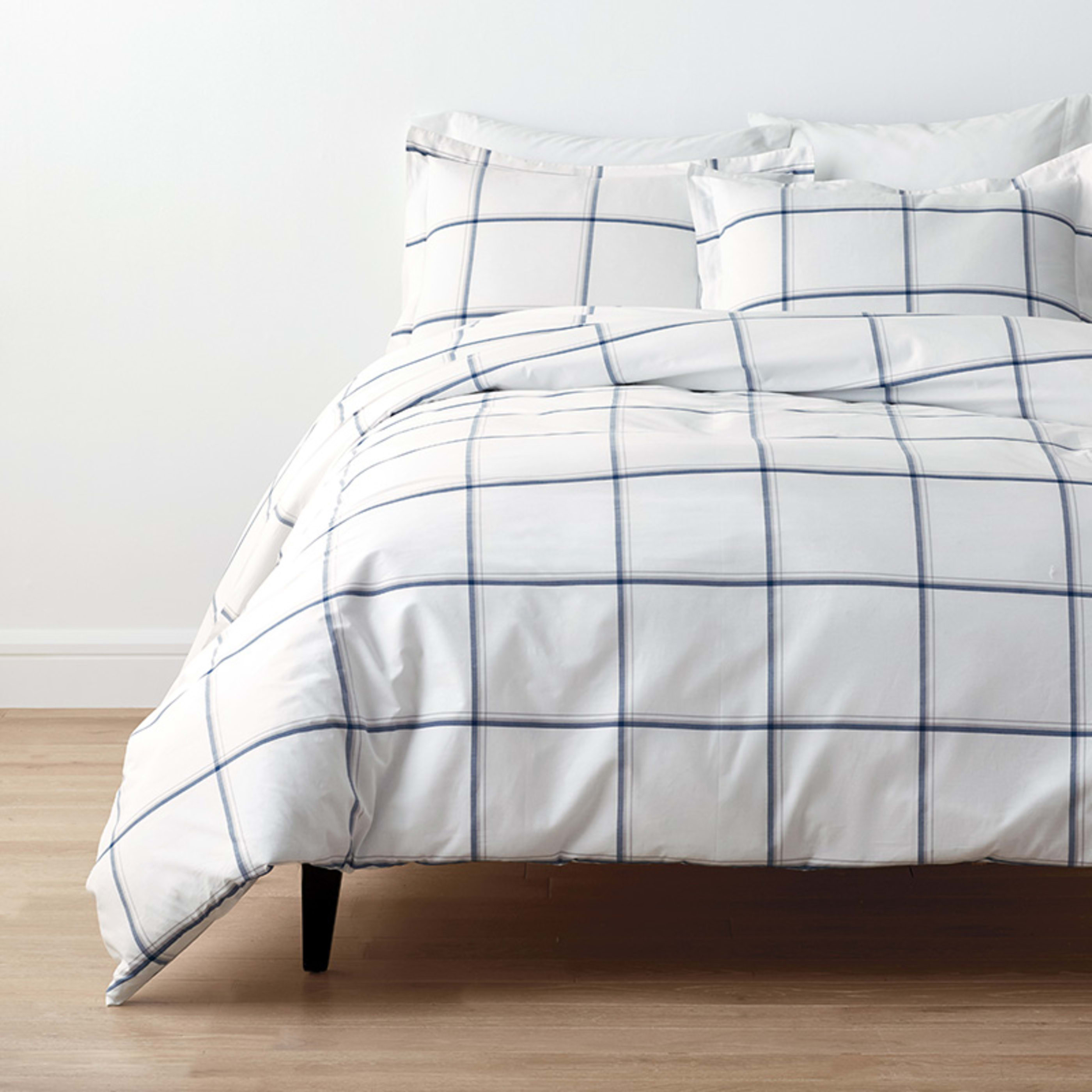 Window Pane Plaid Classic Cool Cotton Percale Bed Duvet Cover  - Navy, King | The Company Store